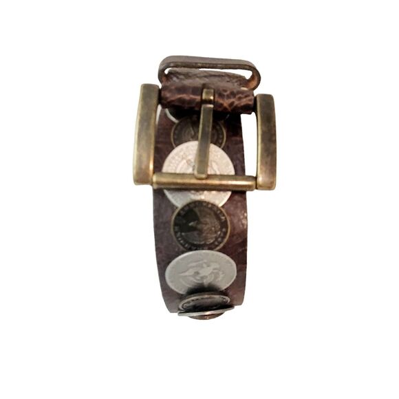 Vintage Trafalgar Italian Coin Belt Crackle Leather Bronze Rustic Sz L Brown - Picture 4 of 13